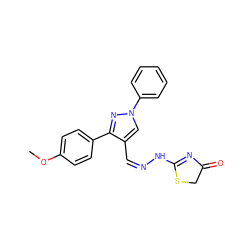 COc1ccc(-c2nn(-c3ccccc3)cc2/C=N\NC2=NC(=O)CS2)cc1 ZINC000299823069