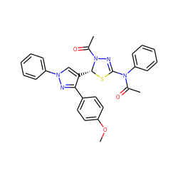 COc1ccc(-c2nn(-c3ccccc3)cc2[C@H]2SC(N(C(C)=O)c3ccccc3)=NN2C(C)=O)cc1 ZINC000299829125