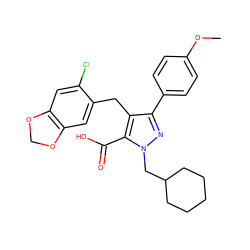 COc1ccc(-c2nn(CC3CCCCC3)c(C(=O)O)c2Cc2cc3c(cc2Cl)OCO3)cc1 ZINC000026574443