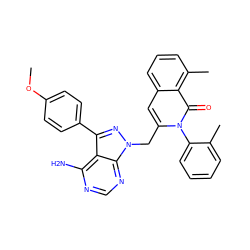 COc1ccc(-c2nn(Cc3cc4cccc(C)c4c(=O)n3-c3ccccc3C)c3ncnc(N)c23)cc1 ZINC000088345885