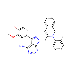 COc1ccc(-c2nn(Cc3cc4cccc(C)c4c(=O)n3-c3ccccc3C)c3ncnc(N)c23)cc1OC ZINC000088345846