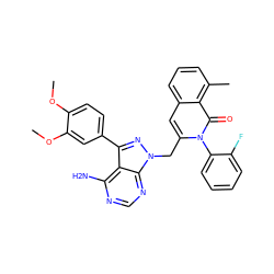 COc1ccc(-c2nn(Cc3cc4cccc(C)c4c(=O)n3-c3ccccc3F)c3ncnc(N)c23)cc1OC ZINC000088346061