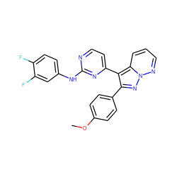 COc1ccc(-c2nn3ncccc3c2-c2ccnc(Nc3ccc(F)c(F)c3)n2)cc1 ZINC000013582687