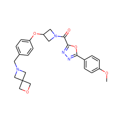 COc1ccc(-c2nnc(C(=O)N3CC(Oc4ccc(CN5CC6(COC6)C5)cc4)C3)o2)cc1 ZINC000113148996