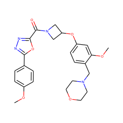 COc1ccc(-c2nnc(C(=O)N3CC(Oc4ccc(CN5CCOCC5)c(OC)c4)C3)o2)cc1 ZINC000113566356