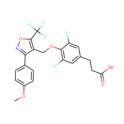 COc1ccc(-c2noc(C(F)(F)F)c2COc2c(F)cc(CCC(=O)O)cc2F)cc1 ZINC001772584426