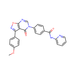 COc1ccc(-c2noc3ncn(-c4ccc(C(=O)Nc5ccccn5)cc4)c(=O)c23)cc1 ZINC000299867145