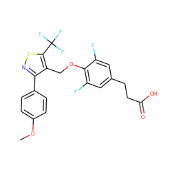 COc1ccc(-c2nsc(C(F)(F)F)c2COc2c(F)cc(CCC(=O)O)cc2F)cc1 ZINC000217547920