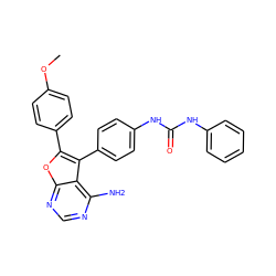 COc1ccc(-c2oc3ncnc(N)c3c2-c2ccc(NC(=O)Nc3ccccc3)cc2)cc1 ZINC000003988864