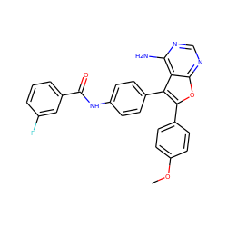 COc1ccc(-c2oc3ncnc(N)c3c2-c2ccc(NC(=O)c3cccc(F)c3)cc2)cc1 ZINC000014945108