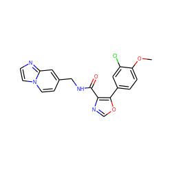 COc1ccc(-c2ocnc2C(=O)NCc2ccn3ccnc3c2)cc1Cl ZINC000073293972