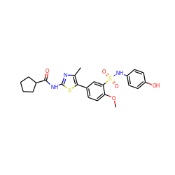 COc1ccc(-c2sc(NC(=O)C3CCCC3)nc2C)cc1S(=O)(=O)Nc1ccc(O)cc1 ZINC000143175007