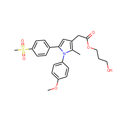 COc1ccc(-n2c(-c3ccc(S(C)(=O)=O)cc3)cc(CC(=O)OCCCO)c2C)cc1 ZINC000073240211