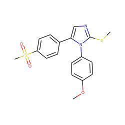 COc1ccc(-n2c(-c3ccc(S(C)(=O)=O)cc3)cnc2SC)cc1 ZINC000028713611