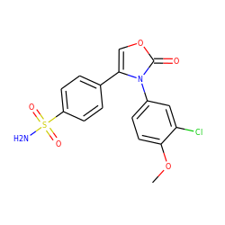 COc1ccc(-n2c(-c3ccc(S(N)(=O)=O)cc3)coc2=O)cc1Cl ZINC000000585786