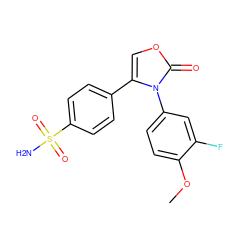 COc1ccc(-n2c(-c3ccc(S(N)(=O)=O)cc3)coc2=O)cc1F ZINC000000585785