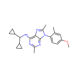 COc1ccc(-n2c(C)nc3c(NC(C4CC4)C4CC4)nc(C)nc32)c(C)c1 ZINC000072122663