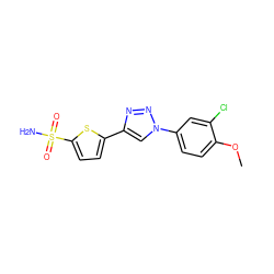 COc1ccc(-n2cc(-c3ccc(S(N)(=O)=O)s3)nn2)cc1Cl ZINC000096913515