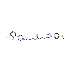 COc1ccc(-n2cc(CCCC(=O)NCCCCN3CCN(c4cccc(Cl)c4Cl)CC3)nn2)cc1 ZINC000049695177