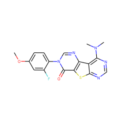 COc1ccc(-n2cnc3c(sc4ncnc(N(C)C)c43)c2=O)c(F)c1 ZINC000095564327