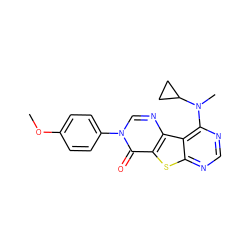 COc1ccc(-n2cnc3c(sc4ncnc(N(C)C5CC5)c43)c2=O)cc1 ZINC000095558467