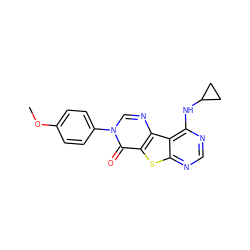 COc1ccc(-n2cnc3c(sc4ncnc(NC5CC5)c43)c2=O)cc1 ZINC000095563489