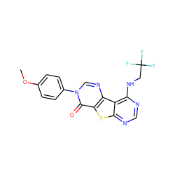 COc1ccc(-n2cnc3c(sc4ncnc(NCC(F)(F)F)c43)c2=O)cc1 ZINC000095561269