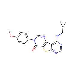 COc1ccc(-n2cnc3c(sc4ncnc(NCC5CC5)c43)c2=O)cc1 ZINC000095560550