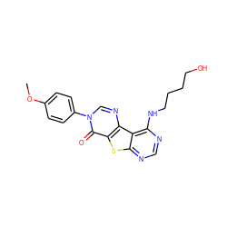 COc1ccc(-n2cnc3c(sc4ncnc(NCCCCO)c43)c2=O)cc1 ZINC000095559490