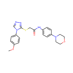 COc1ccc(-n2cnnc2SCC(=O)Nc2ccc(N3CCOCC3)cc2)cc1 ZINC000002616558