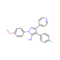 COc1ccc(-n2nc(-c3ccncc3)c(-c3ccc(F)cc3)c2N)cc1 ZINC000084604183