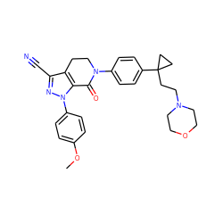 COc1ccc(-n2nc(C#N)c3c2C(=O)N(c2ccc(C4(CCN5CCOCC5)CC4)cc2)CC3)cc1 ZINC000040866026