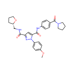 COc1ccc(-n2nc(C(=O)NC[C@@H]3CCCO3)cc2C(=O)Nc2ccc(C(=O)N3CCCC3)cc2)cc1 ZINC000013491657