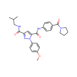 COc1ccc(-n2nc(C(=O)NCC(C)C)cc2C(=O)Nc2ccc(C(=O)N3CCCC3)cc2)cc1 ZINC000013491656