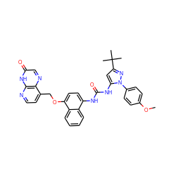 COc1ccc(-n2nc(C(C)(C)C)cc2NC(=O)Nc2ccc(OCc3ccnc4[nH]c(=O)cnc34)c3ccccc23)cc1 ZINC000219129383