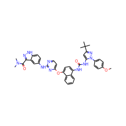 COc1ccc(-n2nc(C(C)(C)C)cc2NC(=O)Nc2ccc(Oc3ccnc(Nc4ccc5[nH]nc(C(=O)N(C)C)c5c4)n3)c3ccccc23)cc1 ZINC000211047256