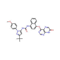 COc1ccc(-n2nc(C(C)(C)C)cc2NC(=O)Nc2ccc(Oc3ncnc4[nH]c(=O)cnc34)c3ccccc23)cc1 ZINC000199097009