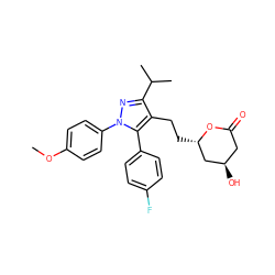 COc1ccc(-n2nc(C(C)C)c(CC[C@H]3C[C@H](O)CC(=O)O3)c2-c2ccc(F)cc2)cc1 ZINC000027212148