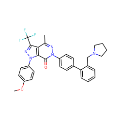 COc1ccc(-n2nc(C(F)(F)F)c3c(C)nn(-c4ccc(-c5ccccc5CN5CCCC5)cc4)c(=O)c32)cc1 ZINC000014950553