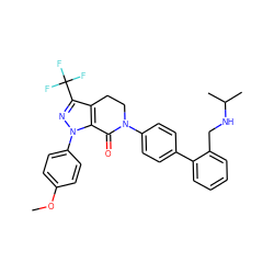 COc1ccc(-n2nc(C(F)(F)F)c3c2C(=O)N(c2ccc(-c4ccccc4CNC(C)C)cc2)CC3)cc1 ZINC000044360577