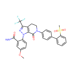 COc1ccc(-n2nc(C(F)(F)F)c3c2C(=O)N(c2ccc(-c4ccccc4S(C)(=O)=O)cc2)CC3)c(C(N)=O)c1 ZINC000014950621