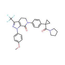 COc1ccc(-n2nc(C(F)(F)F)c3c2C(=O)N(c2ccc(C4(C(=O)N5CCCC5)CC4)cc2)CC3)cc1 ZINC000036415210