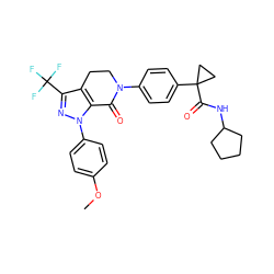 COc1ccc(-n2nc(C(F)(F)F)c3c2C(=O)N(c2ccc(C4(C(=O)NC5CCCC5)CC4)cc2)CC3)cc1 ZINC000042851961