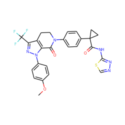 COc1ccc(-n2nc(C(F)(F)F)c3c2C(=O)N(c2ccc(C4(C(=O)Nc5nncs5)CC4)cc2)CC3)cc1 ZINC000044361013