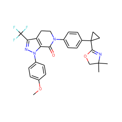 COc1ccc(-n2nc(C(F)(F)F)c3c2C(=O)N(c2ccc(C4(C5=NC(C)(C)CO5)CC4)cc2)CC3)cc1 ZINC000040863967