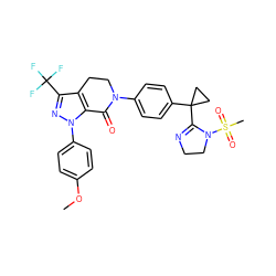 COc1ccc(-n2nc(C(F)(F)F)c3c2C(=O)N(c2ccc(C4(C5=NCCN5S(C)(=O)=O)CC4)cc2)CC3)cc1 ZINC000044359373