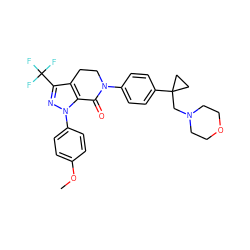 COc1ccc(-n2nc(C(F)(F)F)c3c2C(=O)N(c2ccc(C4(CN5CCOCC5)CC4)cc2)CC3)cc1 ZINC000040895080