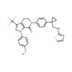 COc1ccc(-n2nc(C(F)(F)F)c3c2C(=O)N(c2ccc(C4(CNc5nccs5)CC4)cc2)CC3)cc1 ZINC000042852596