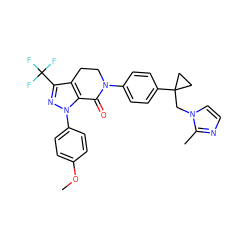 COc1ccc(-n2nc(C(F)(F)F)c3c2C(=O)N(c2ccc(C4(Cn5ccnc5C)CC4)cc2)CC3)cc1 ZINC000040893039