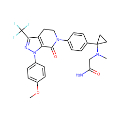 COc1ccc(-n2nc(C(F)(F)F)c3c2C(=O)N(c2ccc(C4(N(C)CC(N)=O)CC4)cc2)CC3)cc1 ZINC000040395089